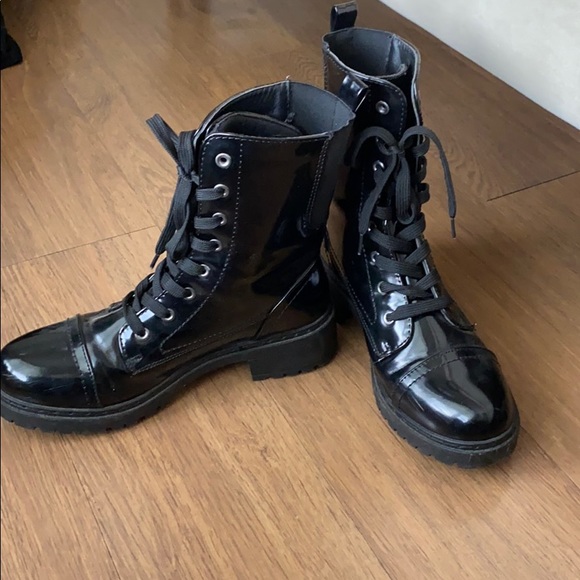 combat boots shiny